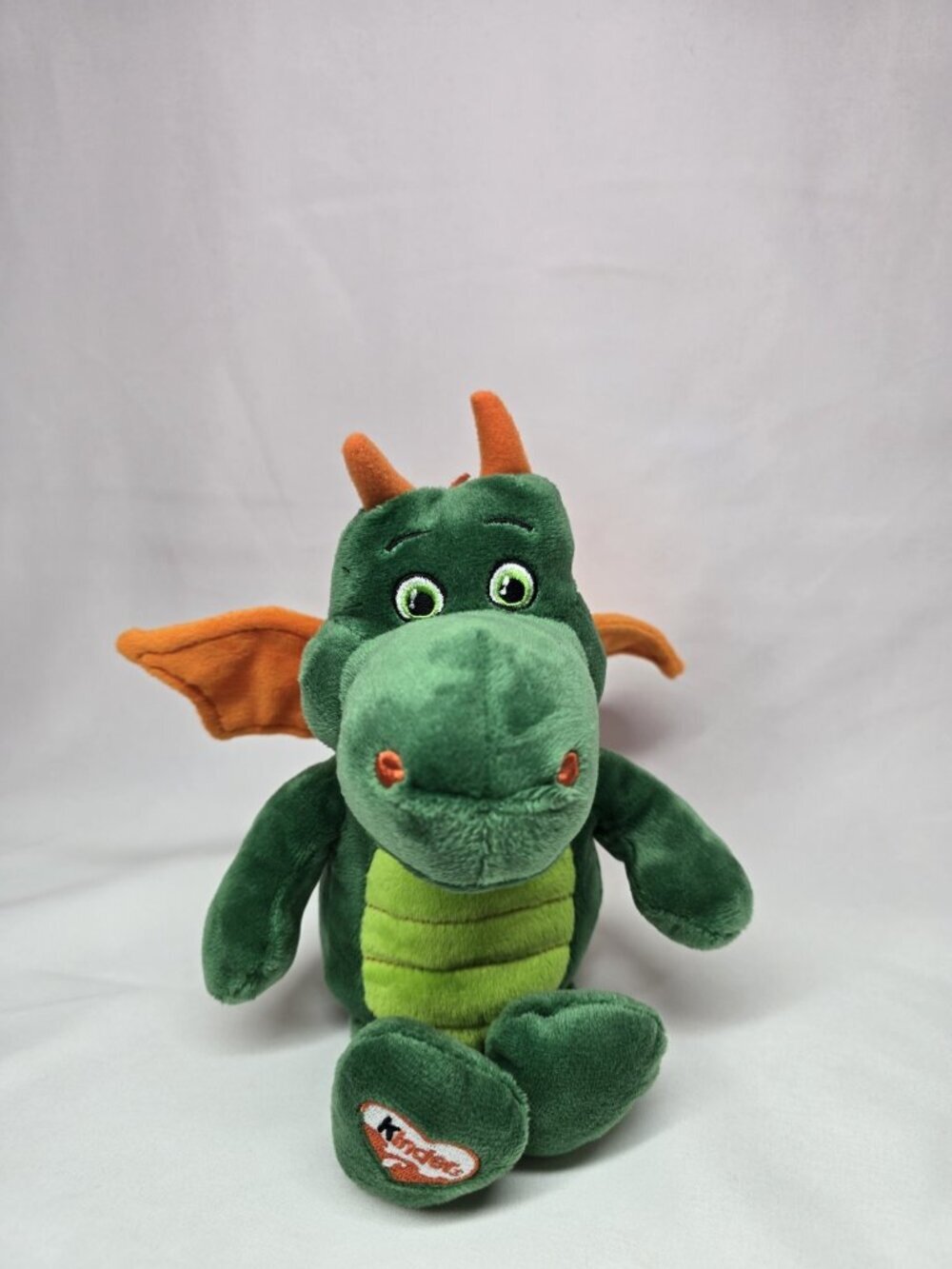 Kinder Surprise Green & Orange Dragon with crinkle wings 9" tall Plush